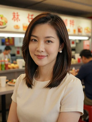 Mei Fen Ong, a 30-year-old Chinese-Singaporean woman at a hawker centre - Singaporean women dating profile