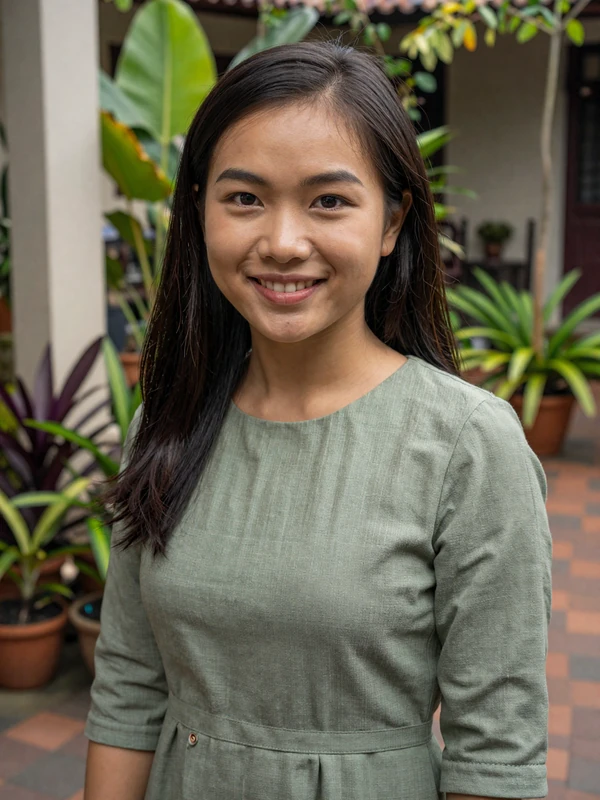 Linh Nguyen, a 27-year-old Vietnamese woman in a tropical garden - Vietnamese women dating profile
