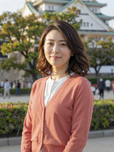 Sakura Nakamura, a 30-year-old Japanese woman from Osaka near a castle garden - Japanese women dating profile