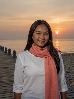 Ratna Kusuma, a 30-year-old Bugis woman at Makassar Losari Beach sunset - Indonesian women dating profile