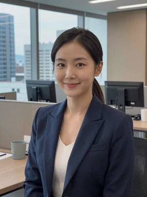 Min-Ji Lee, a 31-year-old Korean woman from Incheon at a modern office lounge - Korean women dating profile